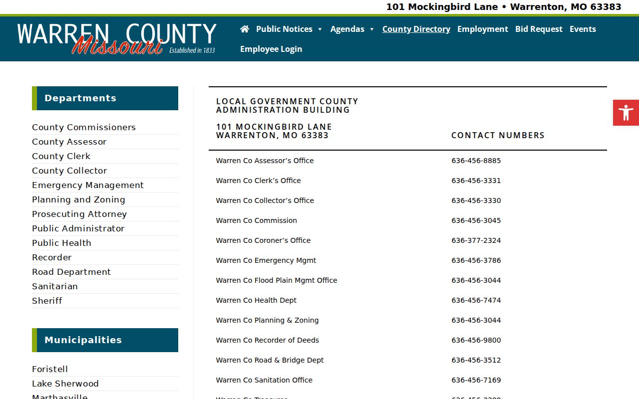 Official Warren County courthouse directory