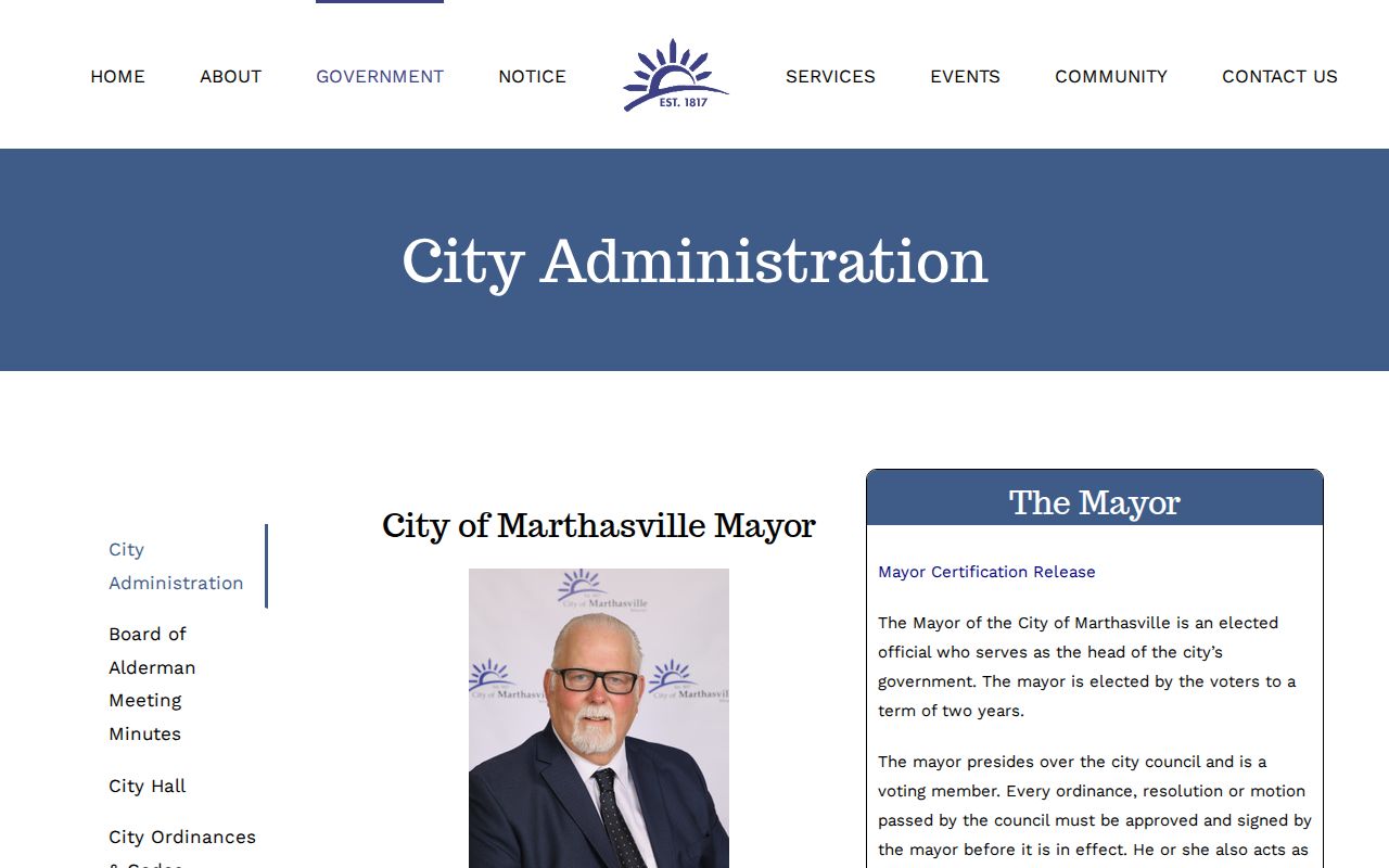 Marthasville City Hall administration page