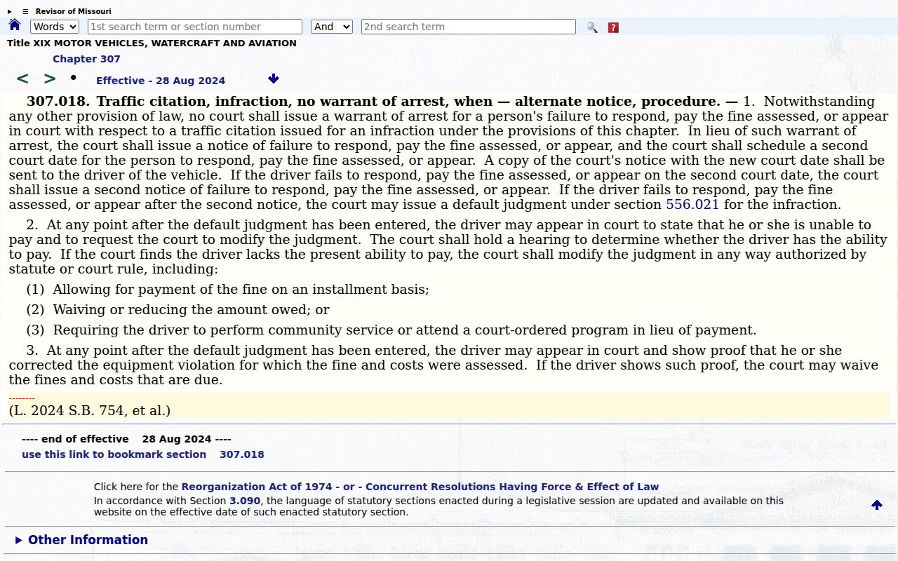 Missouri traffic warrant limitation statute