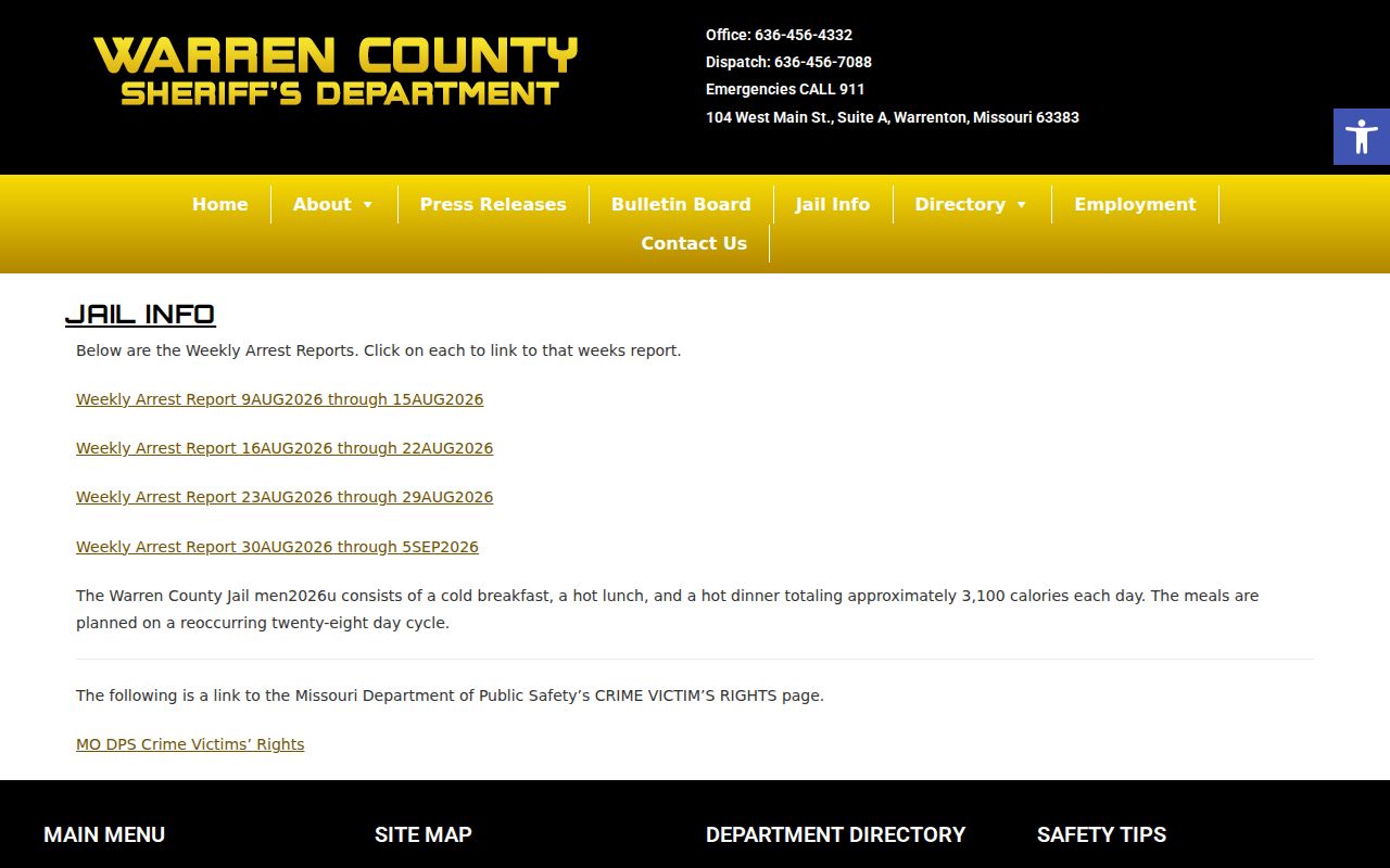 Sheriff weekly arrest report page, not an active warrant list